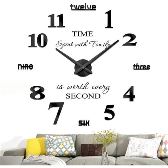 Large DIY Wall Clock Modern 3D Wall Clock with Mirror Numbers Stickers - Picture 1 of 6